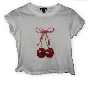 White T-Shirt with Cherry Design